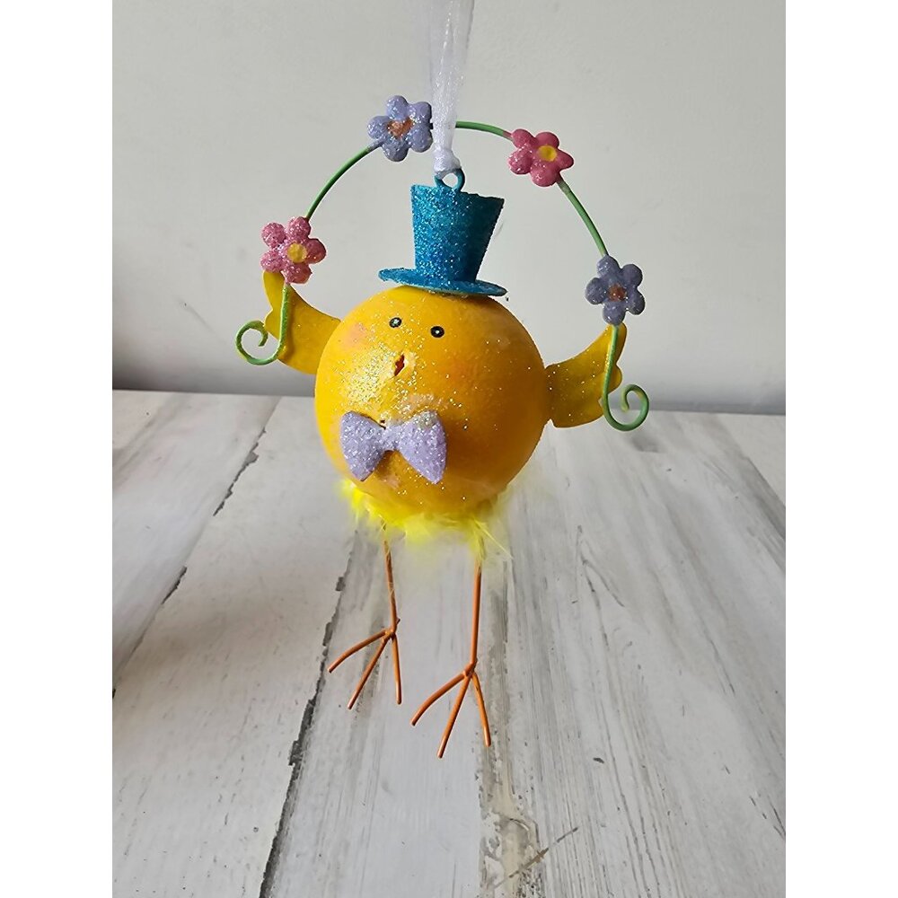 Glitter chick metal jointed‎ ornament as is flower bird feathers
